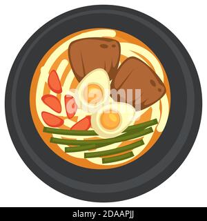 English breakfast with fried eggs and bacon on pan Stock Vector