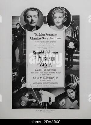 RONALD COLMAN MADELEINE CARROLL DOUGLAS FAIRBANKS Jr DAVID NIVEN C.AUBREY SMITH MARY ASTOR and RAYMOND MASSEY in THE PRISONER OF ZENDA 1937 director JOHN CROMWELL novel Anthony Hope screenplay John L. Balderston music Alfred Newman costumes Ernest Dryden art direction Lyle R. Wheeler producer David O. Selznick  Selznick International Pictures / United Artists Stock Photo