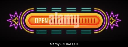 Open shop or store neon banner or sign for market Stock Vector