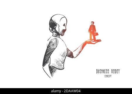 Business robot concept. Hand drawn isolated vector. Stock Vector