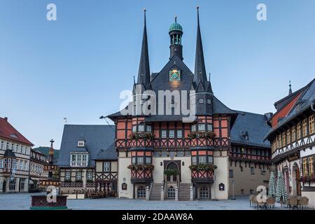geography / travel, Germany, Saxony-Anhalt, Wernigerode, city hall on the marketplace in Wernigerode, , Additional-Rights-Clearance-Info-Not-Available Stock Photo