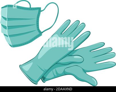 Medical protective face mask and gloves vector icons. Isolated objects on a transparent background. Illustration, vector Stock Vector