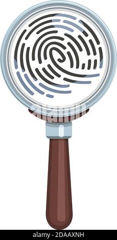 Magnifying glass examines fingerprint. Vector illustration - magnifier, search, security, identification, fingerprint Stock Vector