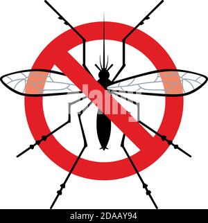 No mosquitoes prohibited sign. Anti mosquitoes, Stop insect control symbol.  Illustration, vector on transparent background Stock Vector