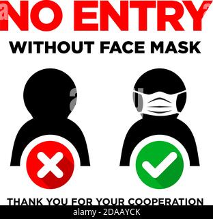 Prohibitory door sign No entry without face mask. Illustration, vector Stock Vector