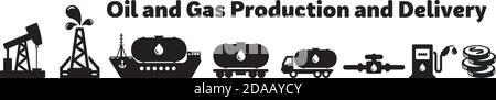 Oil and Gas Production and Delivery icon set Stock Vector