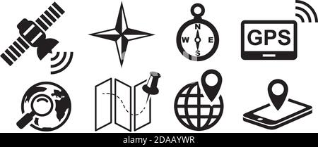 Map And Location Icons. Black Flat Design. Vector Illustration Stock Vector