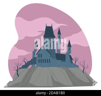 Gloomy medieval castle or fortress with towers Stock Vector