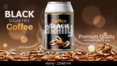 Can of premium quality sugar free black coffee. Place for text. 3D mockup product placement. Vector Stock Vector