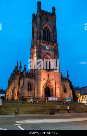 Night view of St Luke's Church, known locally as the bombed-out church, a former Anglican parish church in Liverpool, England, UK Stock Photo