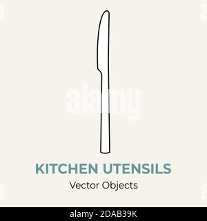 Dinner knife vector isolate illustration. Vector line illustration logo icon cafe menu banner flayer. Dishware tableware Stock Vector