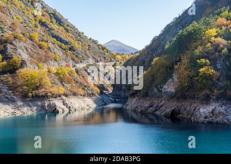 San Domenico Lake during autumn season, near Villalago village, Abruzzo, central Italy. Stock Photo