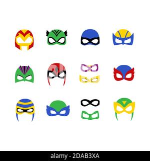 Comic superhero man and women masks set vector illustration Stock Vector