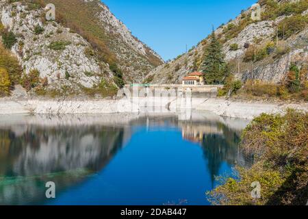 San Domenico Lake during autumn season, near Villalago village, Abruzzo, central Italy. Stock Photo