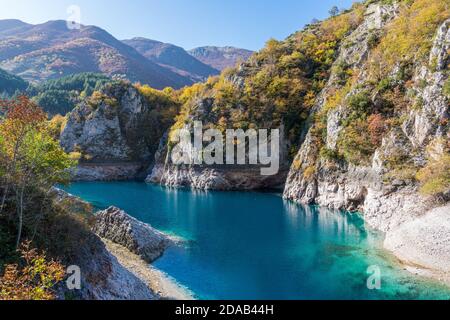 San Domenico Lake during autumn season, near Villalago village, Abruzzo, central Italy. Stock Photo