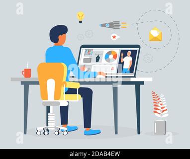 Tutorial or online course of graphic designer concept vector for landing page. Web developer working in digital or AI technology. Software development Stock Vector