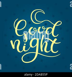 Hand lettering good night and stars on background. Stock Vector