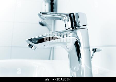 water tap, water mixer, faucet In bathroom Stock Photo