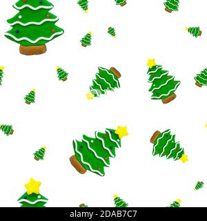 Christmas pattern made with christmas and New Year tree on a white background Stock Photo