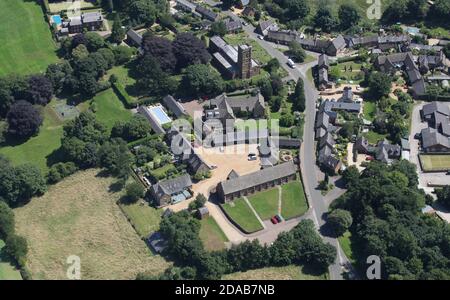 aerial view of Swalcliffe Barn, a medieval barn museum, near Banbury in Oxfordshire, UK Stock Photo