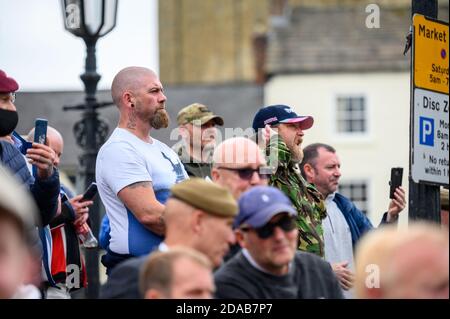 Richmond, North Yorkshire, UK - June 14, 2020: Angry counter protesters stand guard in The Marketplace at Black Lives Matter protest in Richmond, Nort Stock Photo