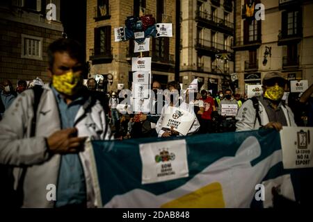 Barcelona, Spain. 11th Nov, 2020. Athletes of various sports protest against harsher anti-covid19 measures as closures in the sport and leisure sector and limitations of social contacts imposed by the Catalan government due to the accelerated spread of the coronavirus. Credit: Matthias Oesterle/Alamy Live News