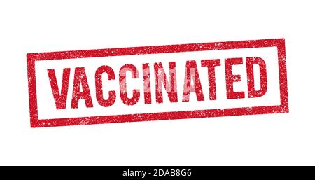 Vector illustration of The word Vaccinated in red ink stamp Stock Vector