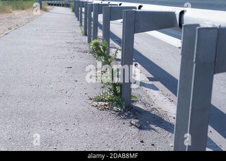 A Winding Road Going Up-Slope With Road Barriers. Stock Photo