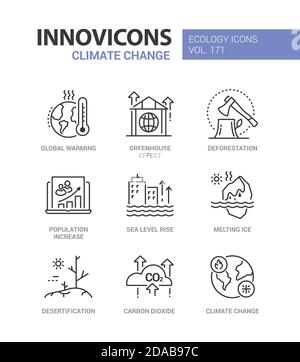 Climate change - modern line design style icons set Stock Vector