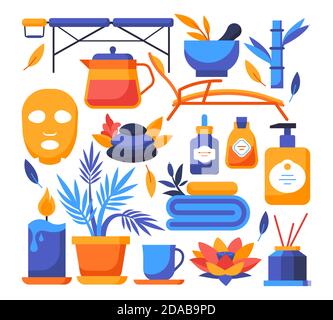 Wellness and spa - set of flat design style elements Stock Vector