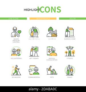 Senior people - line design style icons set Stock Vector