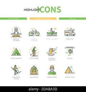 Camping and tourism - modern line design style icons set Stock Vector