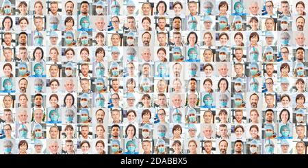 Panoramic portrait collage of doctor and nursing and intensive care team Stock Photo