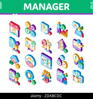 Account Manager Work Isometric Icons Set Vector Stock Vector
