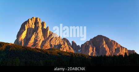 Dolomites Italy - South Tyrol - Sassolungo (Langkofel, Saslonch) at sunset Stock Photo