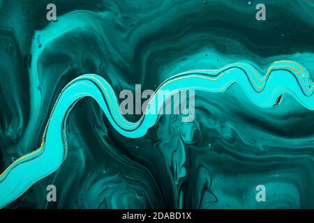 Fluid Art. Mixing turquoise waves. Abstract stone background or texture. Marble effect Stock Photo