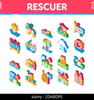 Rescuer Equipment Isometric Icons Set Vector Stock Vector
