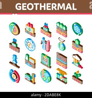 Geothermal Energy Isometric Icons Set Vector Stock Vector