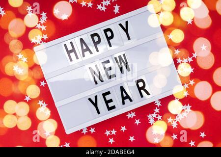 Happy New Year text on a lightbox Stock Photo
