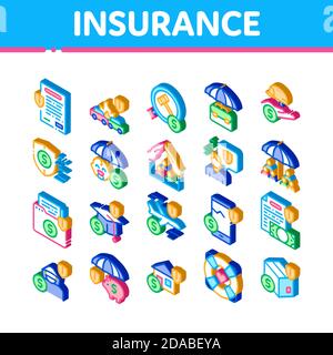 Insurance All-purpose Isometric Icons Set Vector Stock Vector