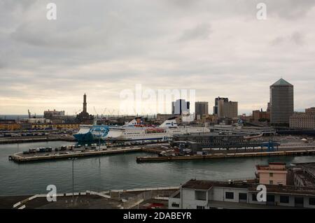 View of ferry terminal area. Port of Genova. Liguria. Italy Stock Photo