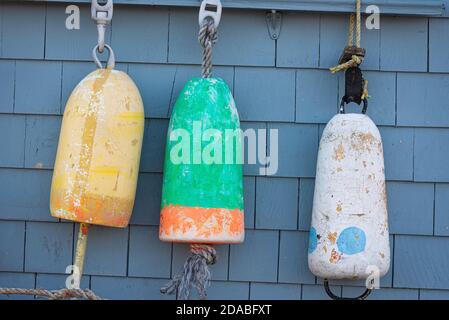 Old fishing bouys with peeling paint Stock Photo