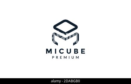 M with cube line shape modern logo vector icon illustration design Stock Vector