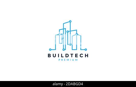 line technology connect skyscraper logo vector icon illustration design Stock Vector