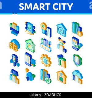 Smart City Technology Isometric Icons Set Vector Stock Vector