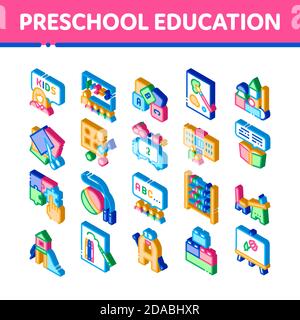 Preschool Education Isometric Icons Set Vector Stock Vector