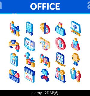 Office And Workplace Isometric Icons Set Vector Stock Vector