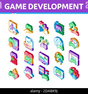 Video Game Development Isometric Icons Set Vector Stock Vector