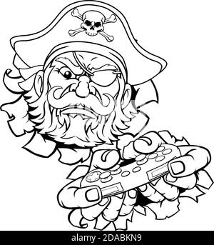 Pirate Gamer Video Game Controller Mascot Cartoon Stock Vector
