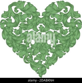 Love Heart Floral Woodcut Drawing Etching Stock Vector